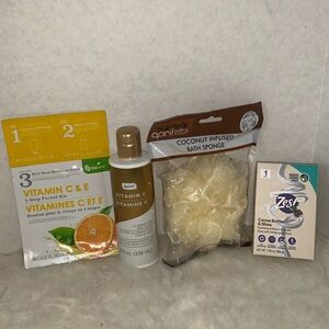 Bundle Vitamin C facial kit, Vitamin C body lotion & coconut infused bath sponge